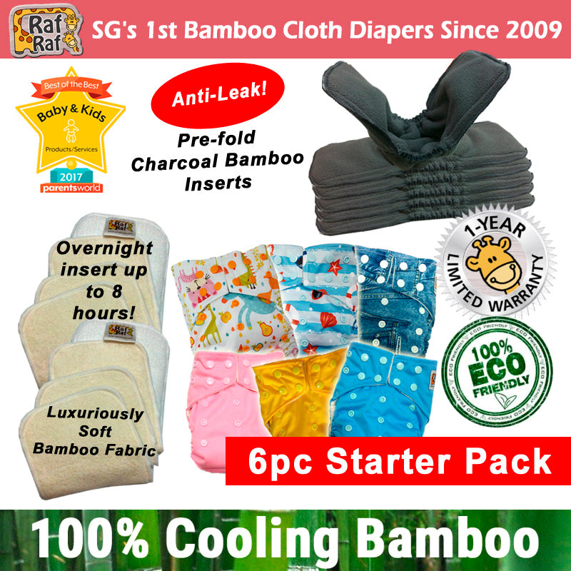 6pc Starter Pack Bamboo Cloth Diapers