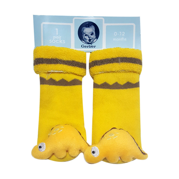 Animal "Rattle" Socks - Yellow Dinosaur Special Offer